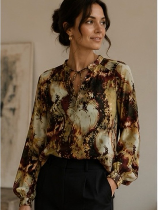 Simply Vera Vera Wang Tops - Simply Vera Vera Wang Abstract Watercolor Tie Neck Blouse Medium